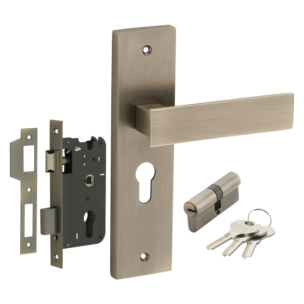 IPSA Sage Moderna Handle Series on 8" Plate CYS Lockset with 60mm Both Side Key - Matte Antique Finish MAB